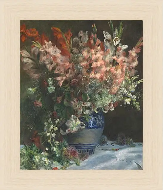 Картина в раме - Gladioli in a Vase. Пьер Огюст Ренуар