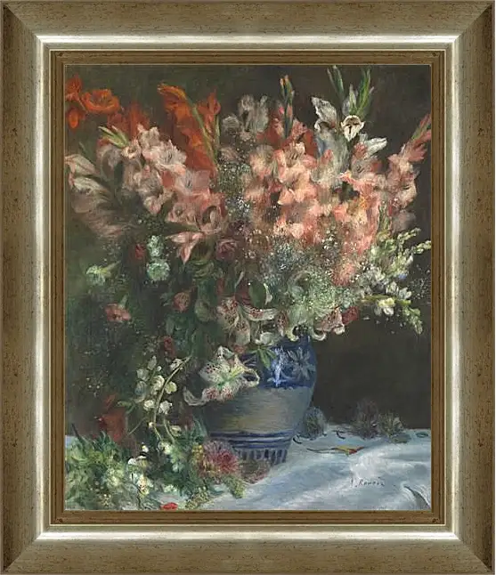 Картина в раме - Gladioli in a Vase. Пьер Огюст Ренуар