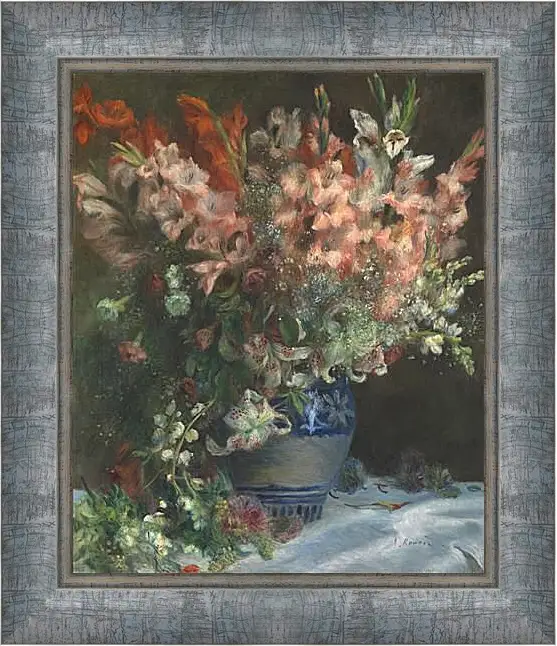 Картина в раме - Gladioli in a Vase. Пьер Огюст Ренуар