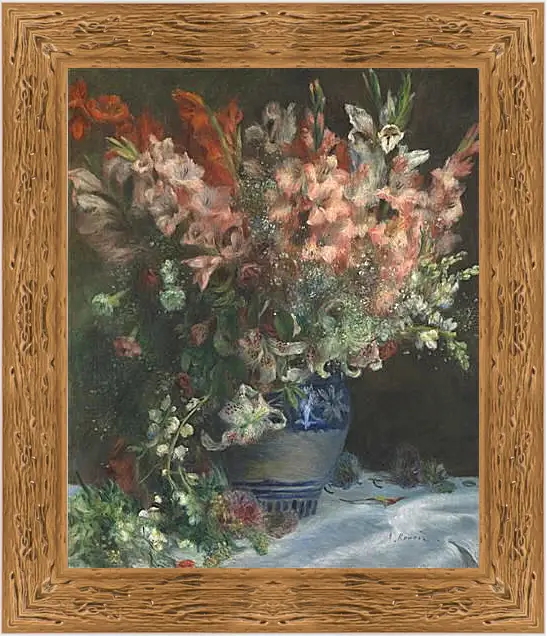 Картина в раме - Gladioli in a Vase. Пьер Огюст Ренуар
