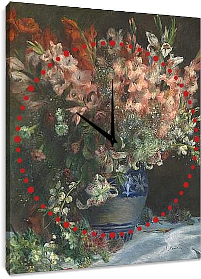 Часы картина - Gladioli in a Vase. Пьер Огюст Ренуар
