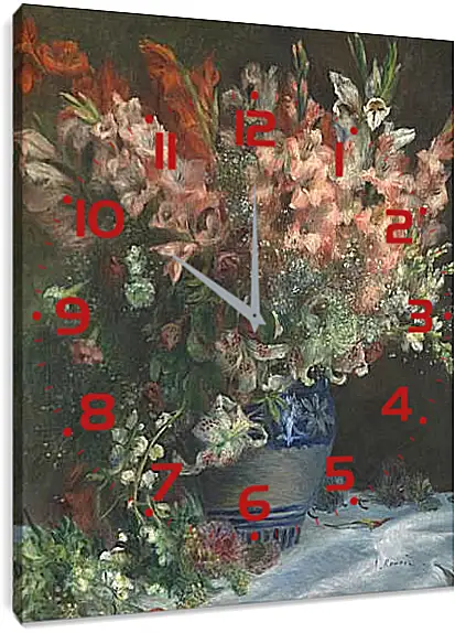 Часы картина - Gladioli in a Vase. Пьер Огюст Ренуар