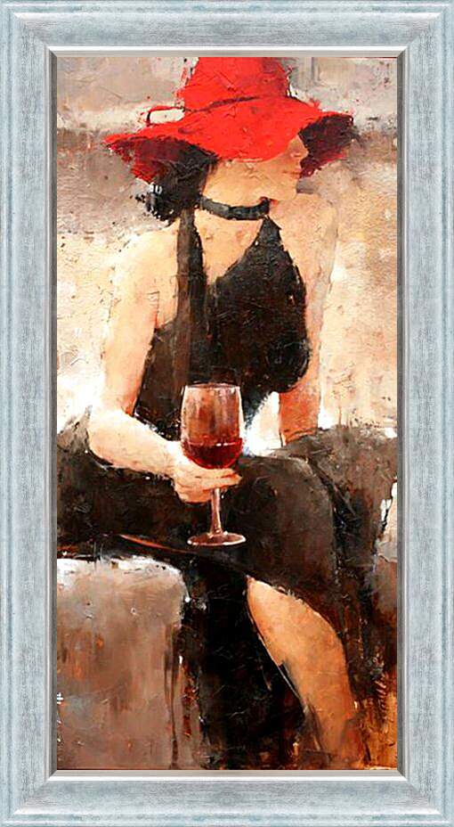 Картина в раме - С бокалом вина в руках