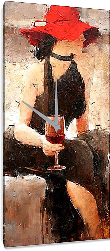 Часы картина - С бокалом вина в руках