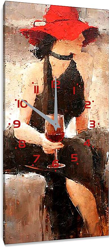 Часы картина - С бокалом вина в руках
