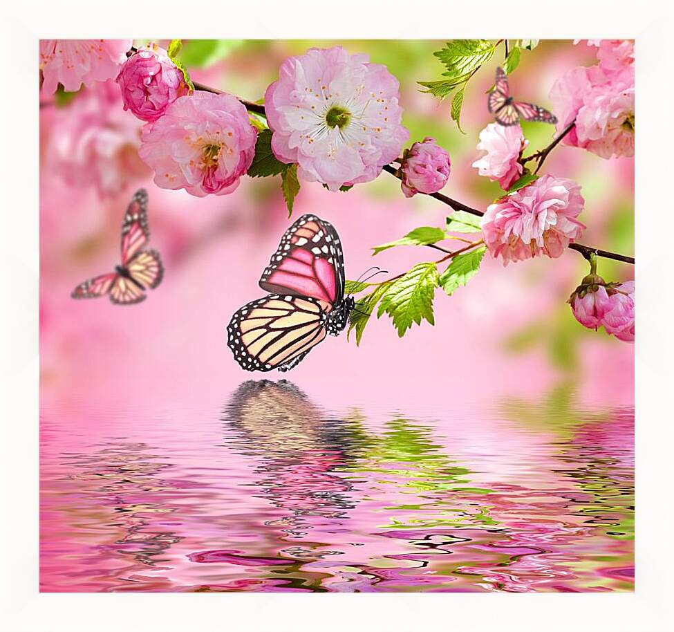 Картина в раме - Весенние бабочки