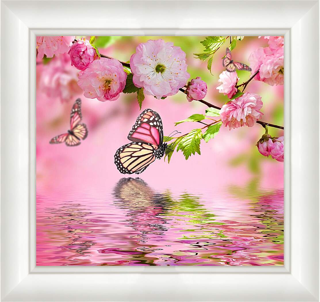 Картина в раме - Весенние бабочки