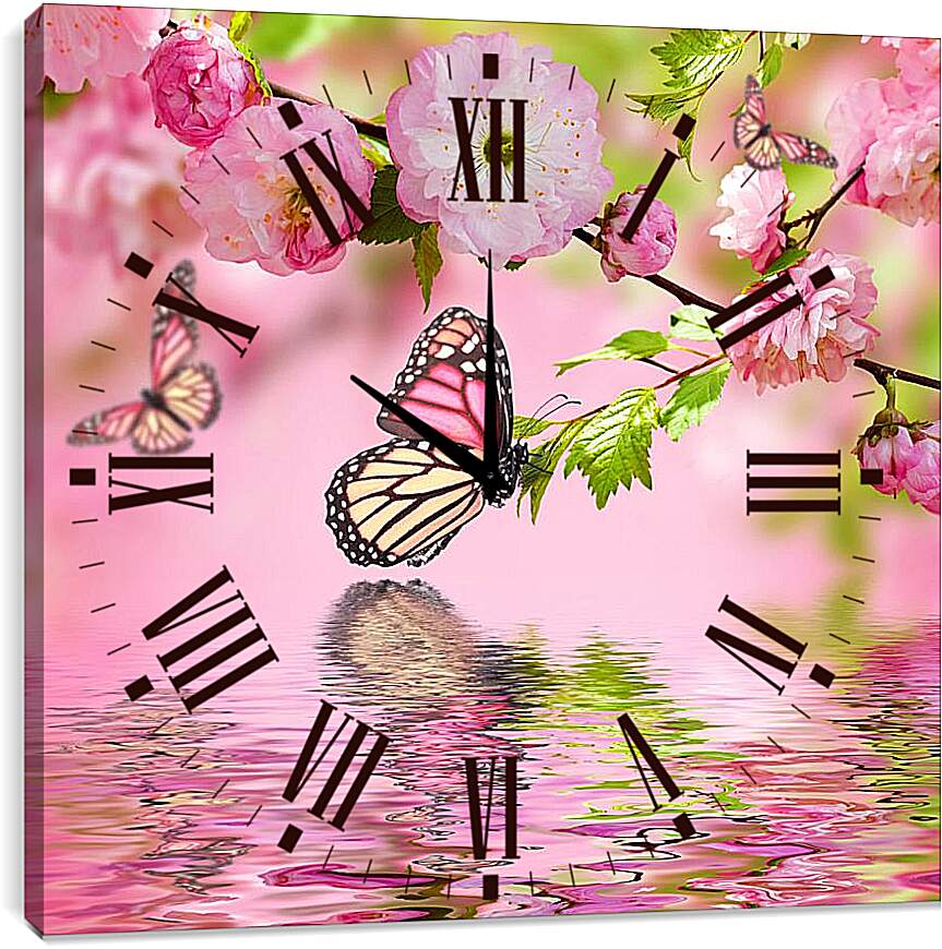 Часы картина - Весенние бабочки