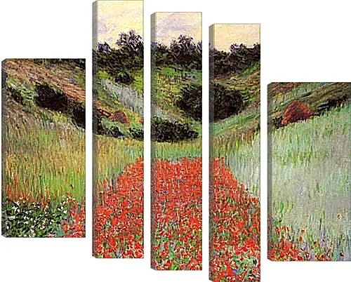 Модульная картина - Poppy Field of Flowers in a Valley at Giverny. Клод Моне