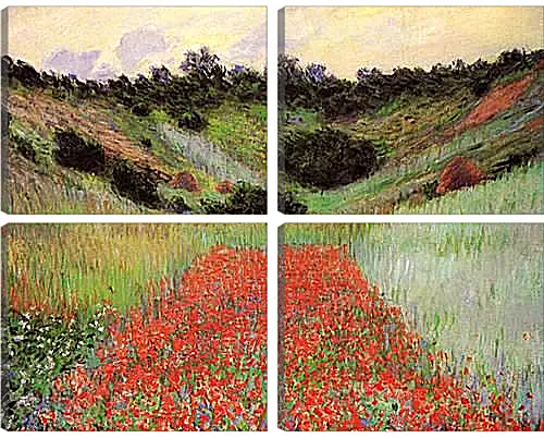 Модульная картина - Poppy Field of Flowers in a Valley at Giverny. Клод Моне