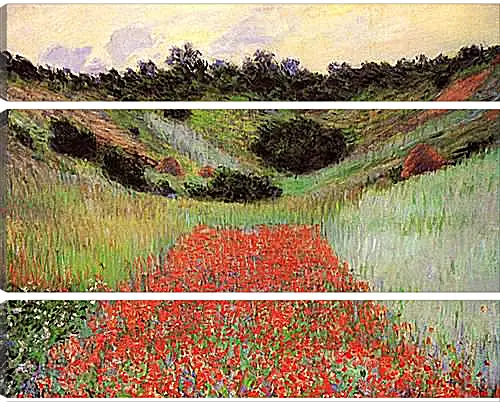 Модульная картина - Poppy Field of Flowers in a Valley at Giverny. Клод Моне