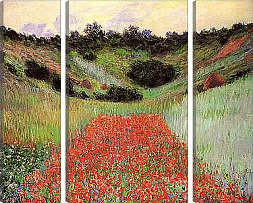 Модульная картина - Poppy Field of Flowers in a Valley at Giverny. Клод Моне