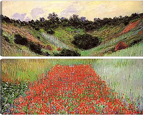 Модульная картина - Poppy Field of Flowers in a Valley at Giverny. Клод Моне