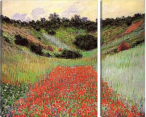 Модульная картина - Poppy Field of Flowers in a Valley at Giverny. Клод Моне