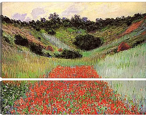 Модульная картина - Poppy Field of Flowers in a Valley at Giverny. Клод Моне