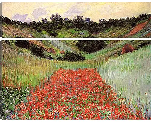 Модульная картина - Poppy Field of Flowers in a Valley at Giverny. Клод Моне