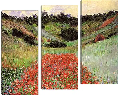 Модульная картина - Poppy Field of Flowers in a Valley at Giverny. Клод Моне