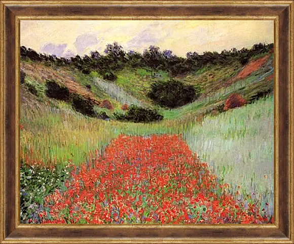 Картина в раме - Poppy Field of Flowers in a Valley at Giverny. Клод Моне