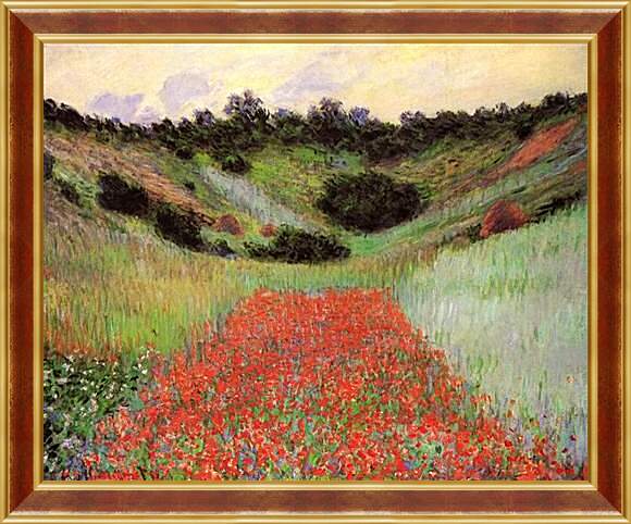 Картина в раме - Poppy Field of Flowers in a Valley at Giverny. Клод Моне