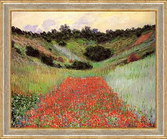 Картина в раме - Poppy Field of Flowers in a Valley at Giverny. Клод Моне