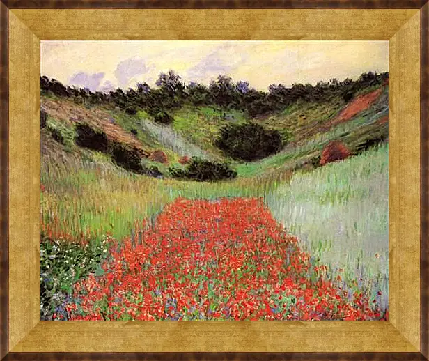 Картина в раме - Poppy Field of Flowers in a Valley at Giverny. Клод Моне