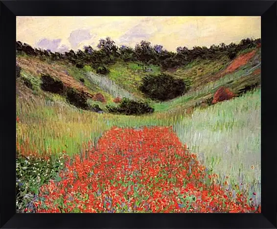 Картина в раме - Poppy Field of Flowers in a Valley at Giverny. Клод Моне