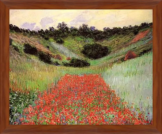 Картина в раме - Poppy Field of Flowers in a Valley at Giverny. Клод Моне