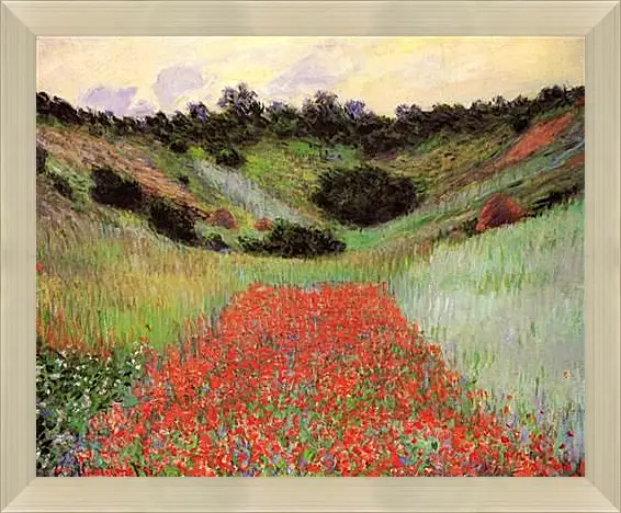 Картина в раме - Poppy Field of Flowers in a Valley at Giverny. Клод Моне