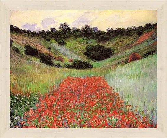 Картина в раме - Poppy Field of Flowers in a Valley at Giverny. Клод Моне