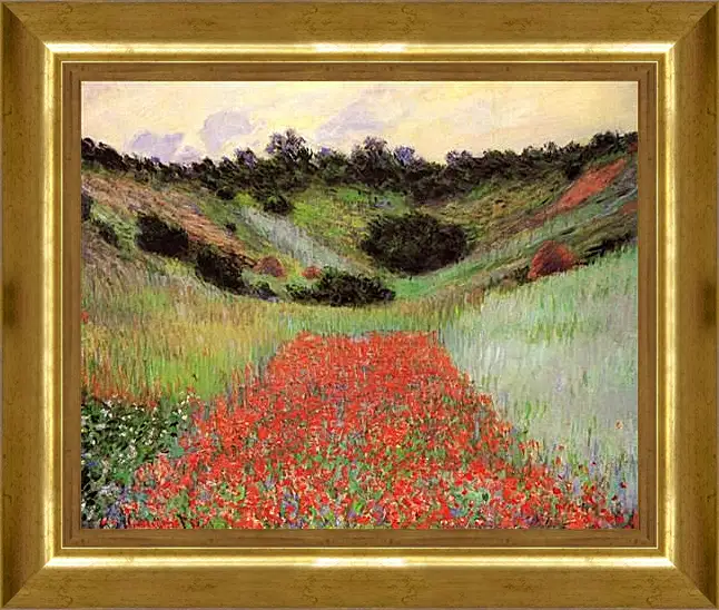 Картина в раме - Poppy Field of Flowers in a Valley at Giverny. Клод Моне