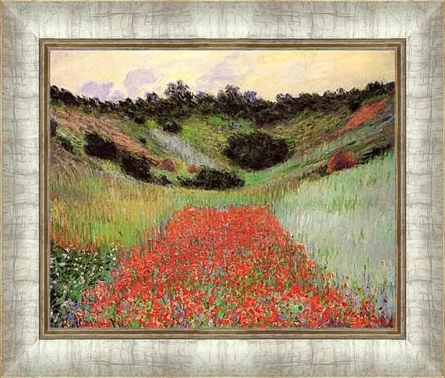 Картина в раме - Poppy Field of Flowers in a Valley at Giverny. Клод Моне