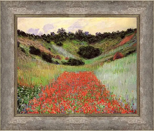 Картина в раме - Poppy Field of Flowers in a Valley at Giverny. Клод Моне