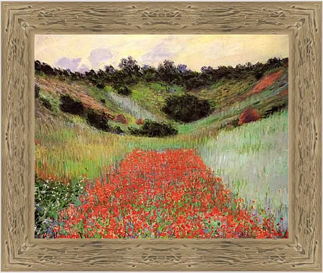 Картина в раме - Poppy Field of Flowers in a Valley at Giverny. Клод Моне