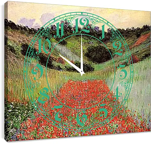 Часы картина - Poppy Field of Flowers in a Valley at Giverny. Клод Моне