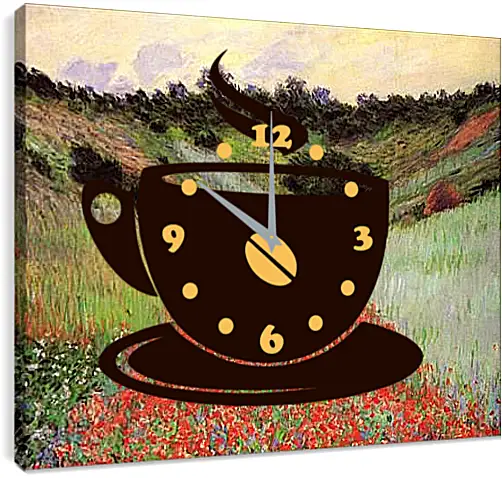 Часы картина - Poppy Field of Flowers in a Valley at Giverny. Клод Моне