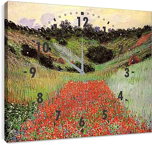 Часы картина - Poppy Field of Flowers in a Valley at Giverny. Клод Моне