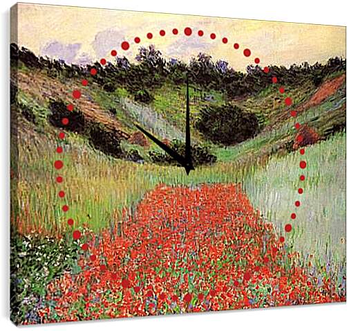 Часы картина - Poppy Field of Flowers in a Valley at Giverny. Клод Моне