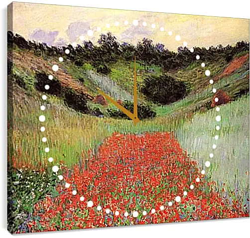 Часы картина - Poppy Field of Flowers in a Valley at Giverny. Клод Моне