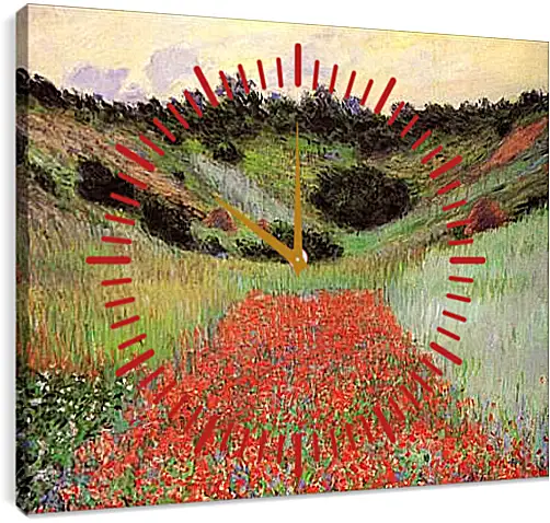 Часы картина - Poppy Field of Flowers in a Valley at Giverny. Клод Моне