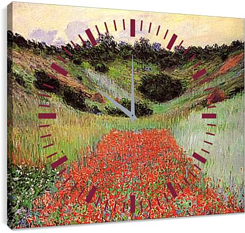 Часы картина - Poppy Field of Flowers in a Valley at Giverny. Клод Моне