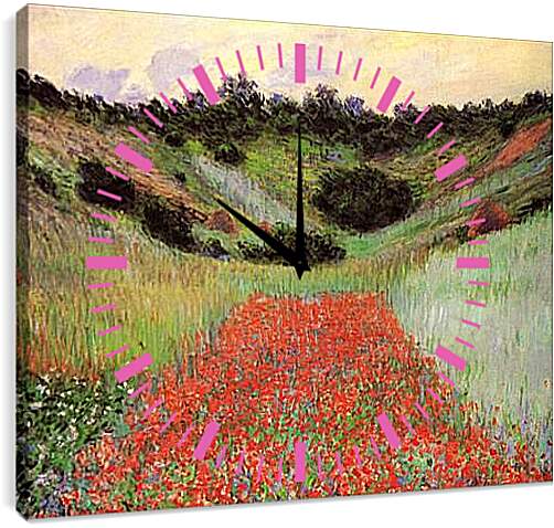 Часы картина - Poppy Field of Flowers in a Valley at Giverny. Клод Моне