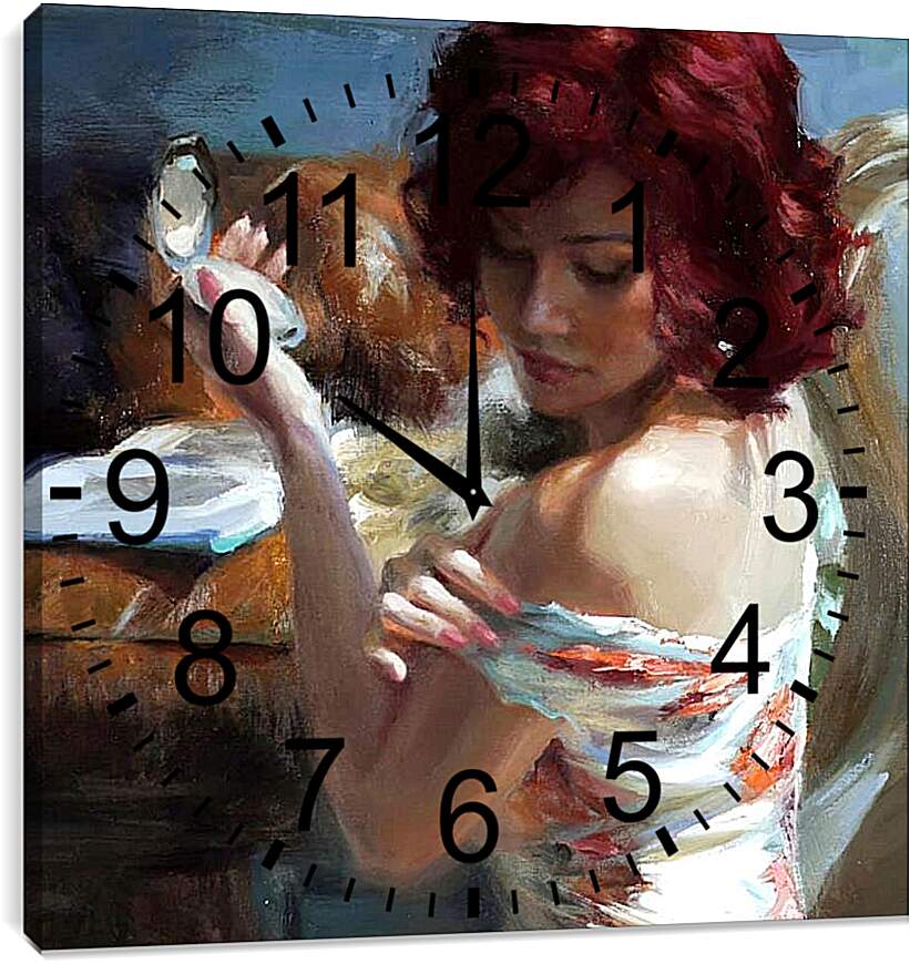 Часы картина - С зеркальцем в руках
