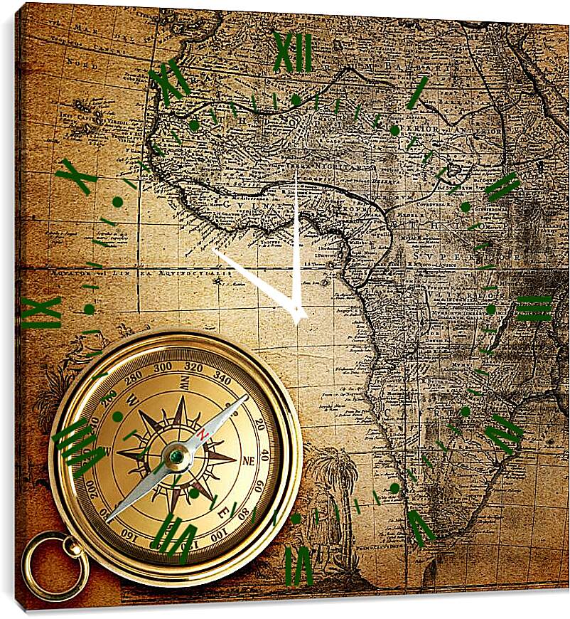 Часы картина - Компас и карта