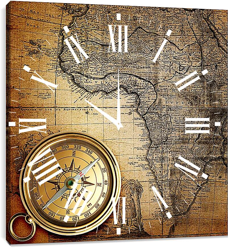 Часы картина - Компас и карта