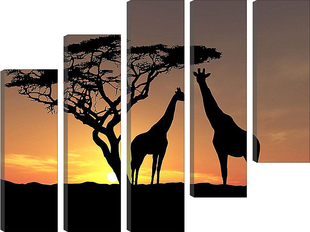 Модульная картина - Пара жирафов на закате