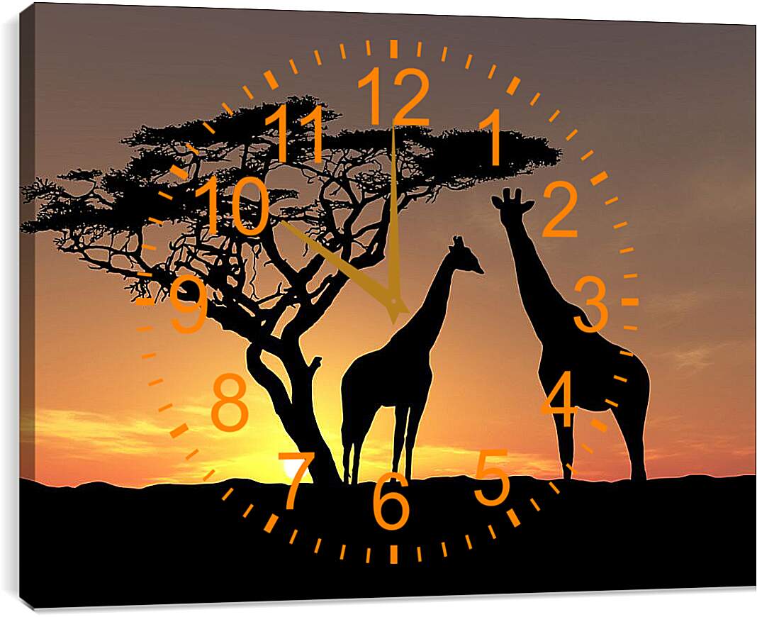 Часы картина - Пара жирафов на закате