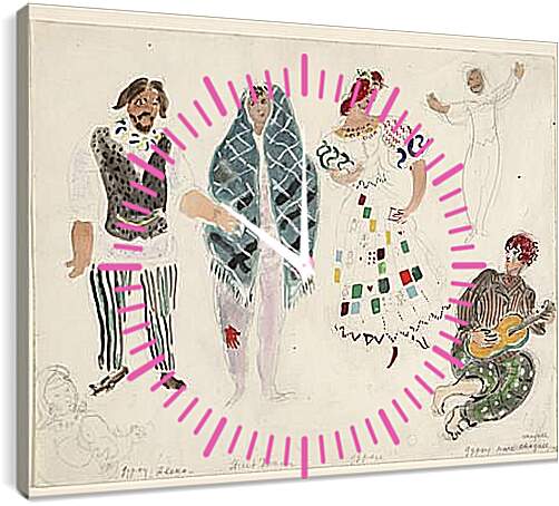 Часы картина - A Street Dancer and Gypsies, costume design for Aleko. Марк Шагал