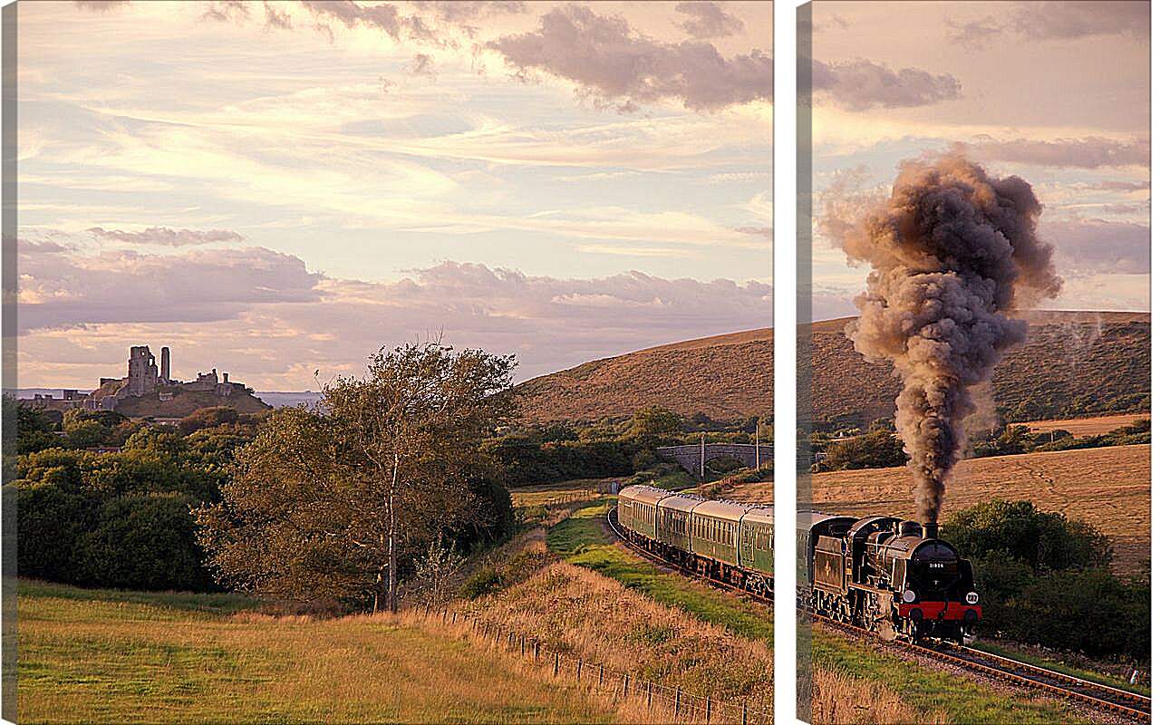 Модульная картина - Поезд вдоль полей Великобритании