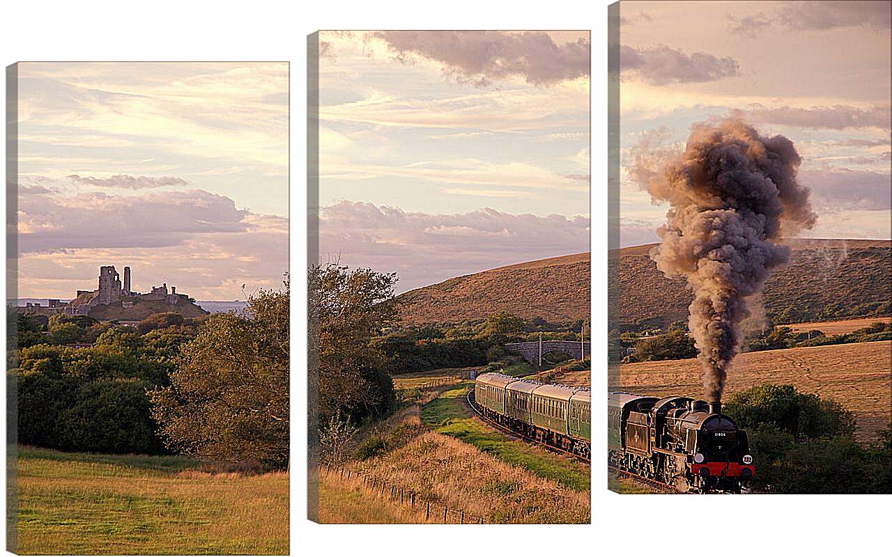 Модульная картина - Поезд вдоль полей Великобритании