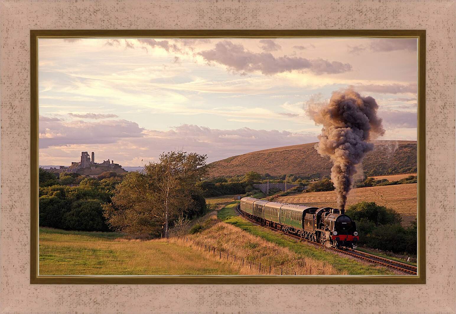 Картина в раме - Поезд вдоль полей Великобритании